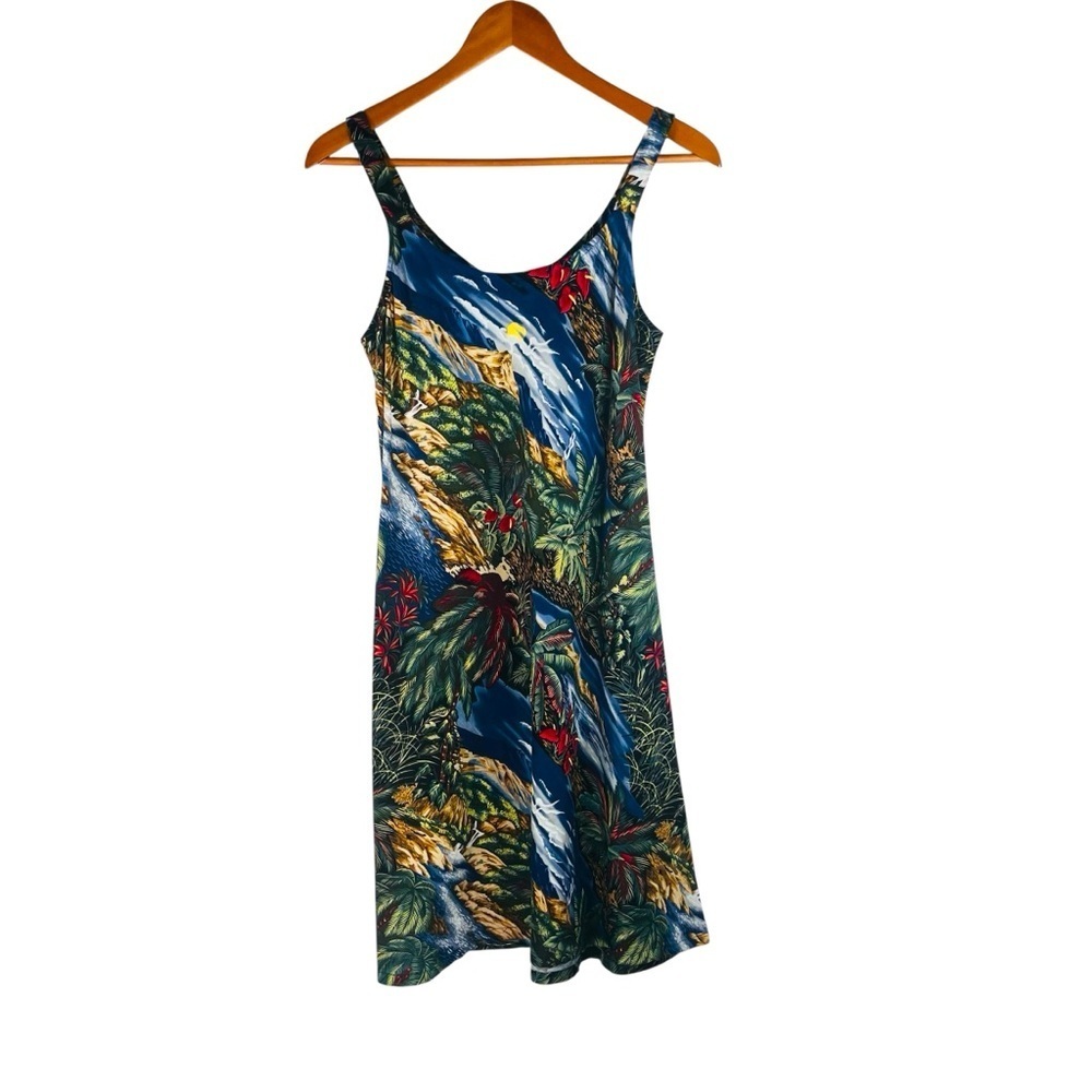 Hilo Hattie Vintage Sheath Dress Sleeveless Blue Floral Original Hawaii Size M
